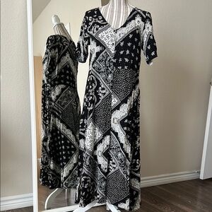 Black and White Patterned Women's Dress